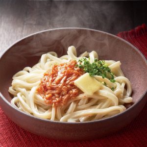 ゆでうどんのバターめんたいなめ茸